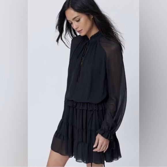 NWT Rebecca Minkoff Dylan Long Sleeve Ruffle Mini Dress S Romantic Sheer Chic - Picture 2 of 16